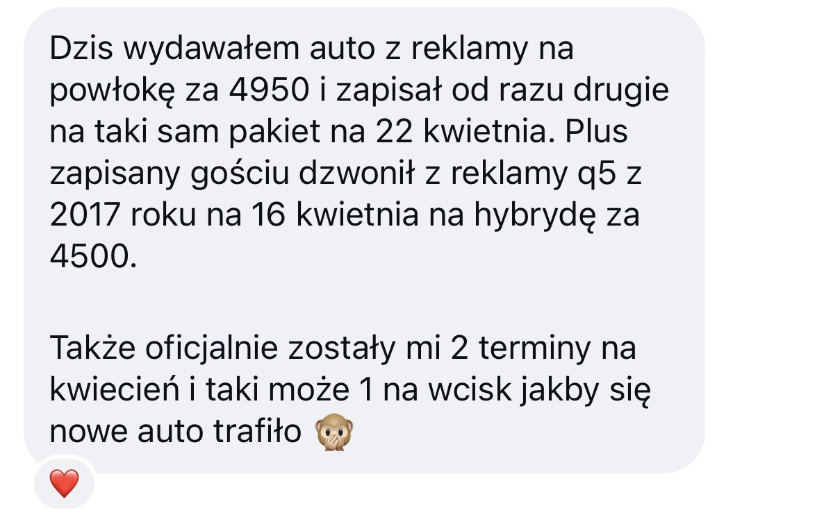 Zrzut rozmowy z klientem — efekt współpracy z OneSocial