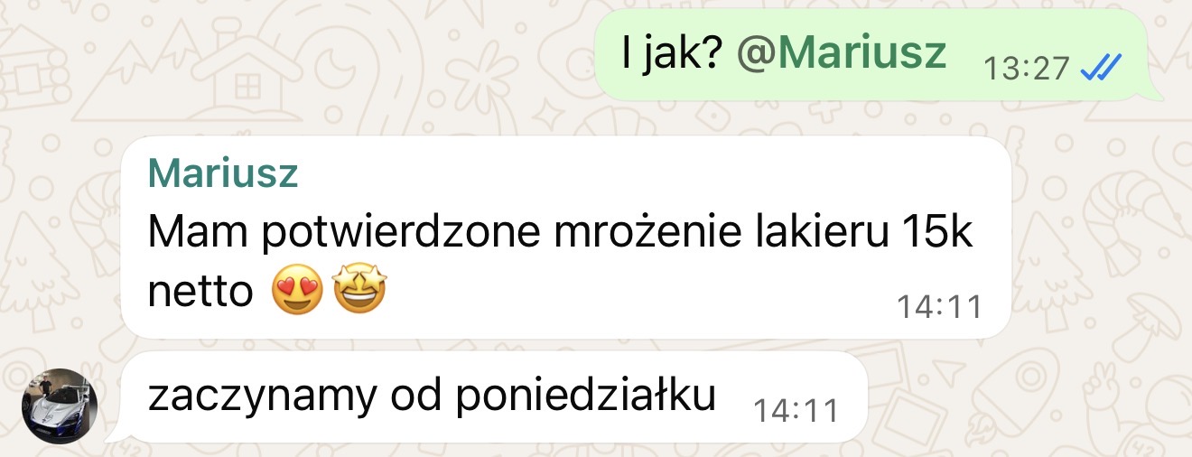 Zrzut rozmowy z klientem — efekt współpracy z OneSocial