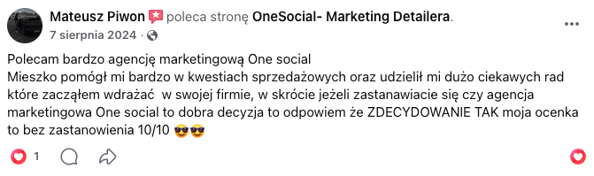 Opinia z Facebooka — Mateusz Piwoń poleca OneSocial