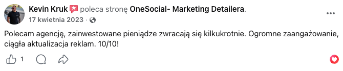 Opinia z Facebooka — Kevin Kruk poleca OneSocial