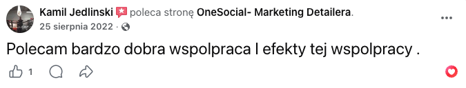 Opinia z Facebooka — Kamil Jedliński poleca OneSocial